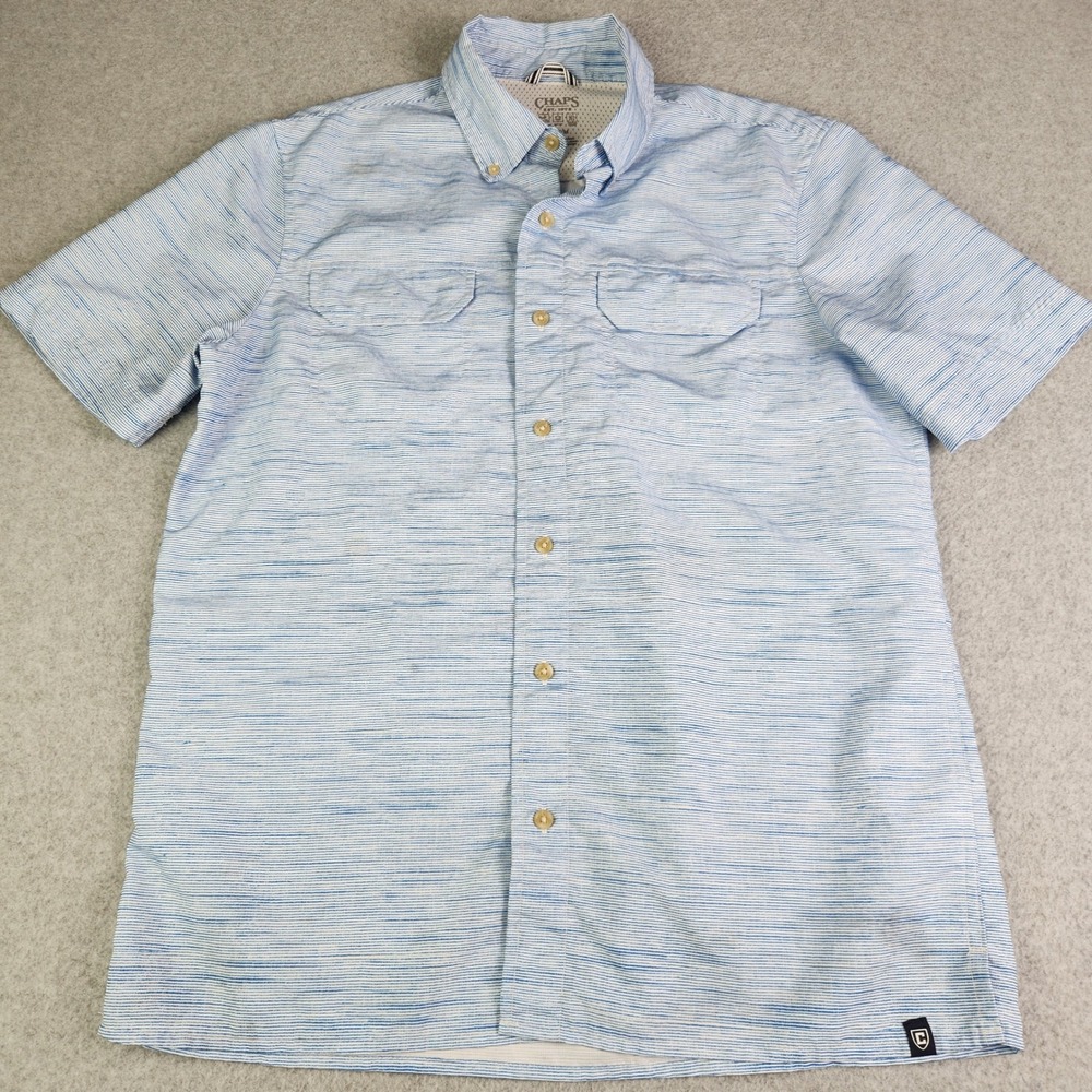 Chaps Shirt Mens Medium Blue‎ Micro-Stripe Performance Mesh Lined Button Down